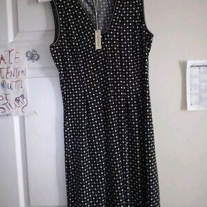 Max Studio Womens Dress Size Large Black & White polka dots V Neck Sleeveless